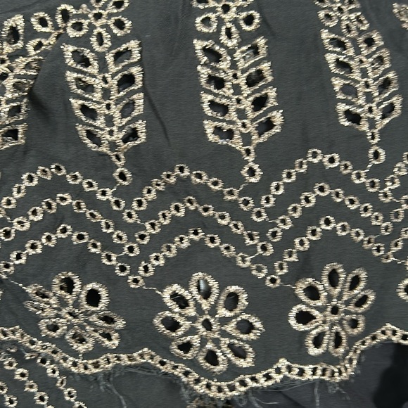 Ruby Yaya Grey Gold Eyelet Stitch Cold Sleeveless Layered Mini Dress size S - Picture 12 of 14